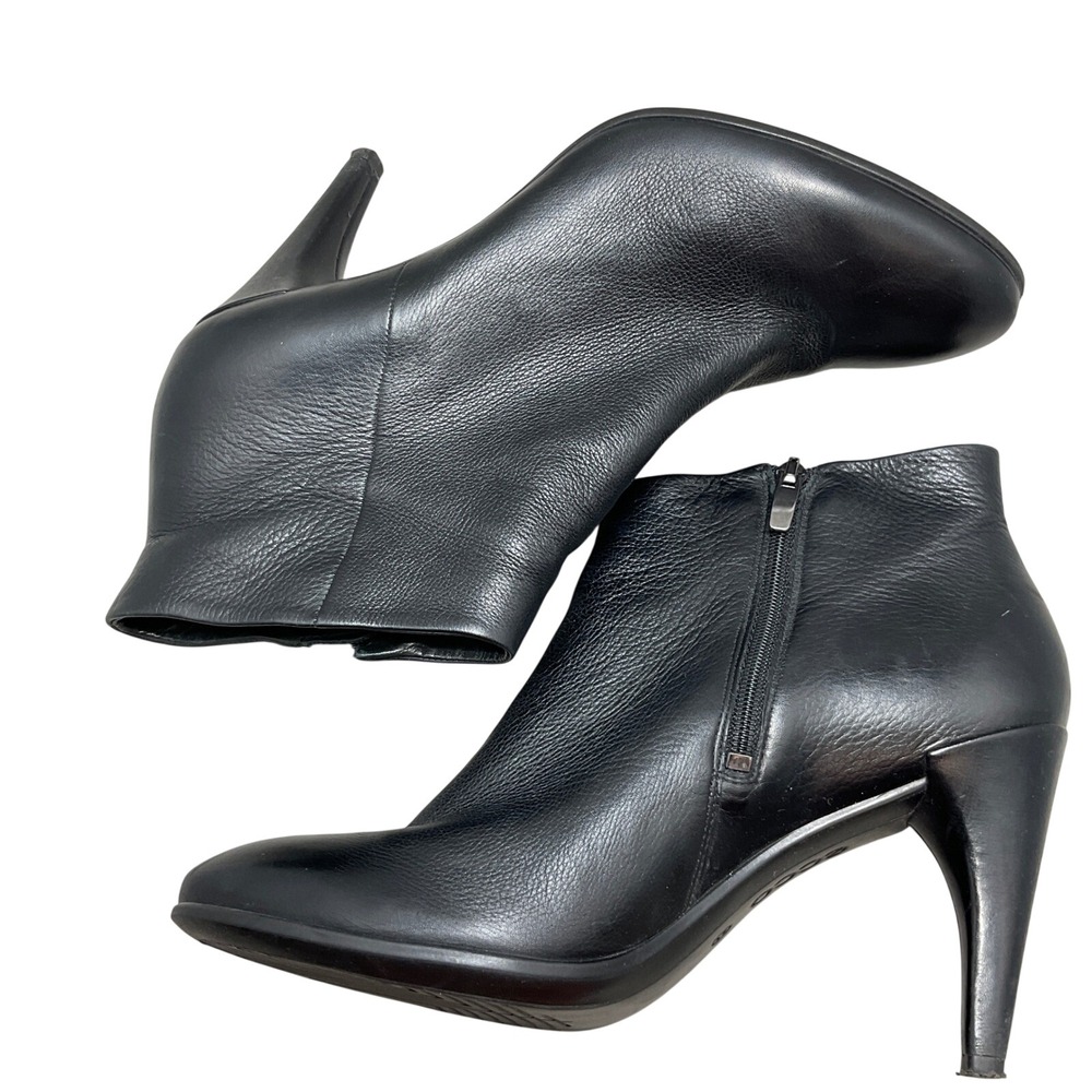 ECCO Ankle Boots Women 41 Black Leather Stiletto Heel Pointed Toe Dressy Bootie